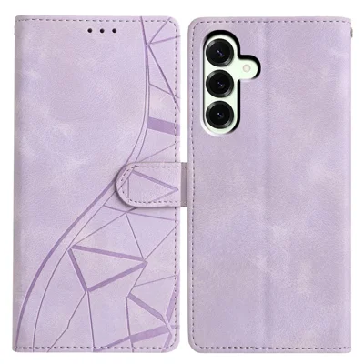 Voor Samsung Galaxy A37 Hoesje Portemonnee Stand Gestampt Driehoekpatroon Leren Telefoon Fliphoes - Paars