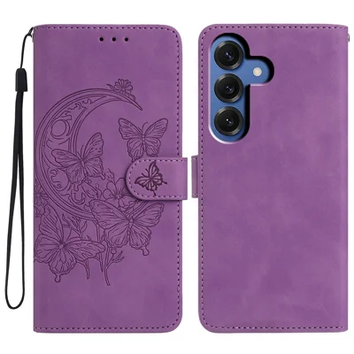 Capa para Samsung Galaxy S26+ com Borboleta e Flor Impressa em Couro PU com Suporte para Carteira - Roxo