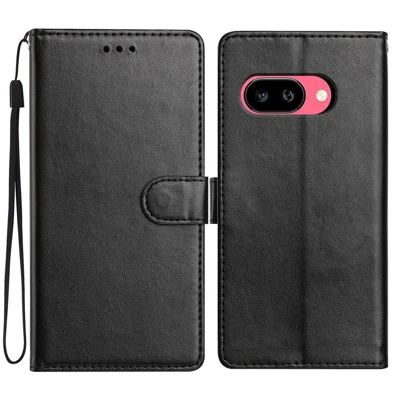 For Google Pixel 10a Leather Case Wallet Stand Phone Cover with Handy Strap - Black