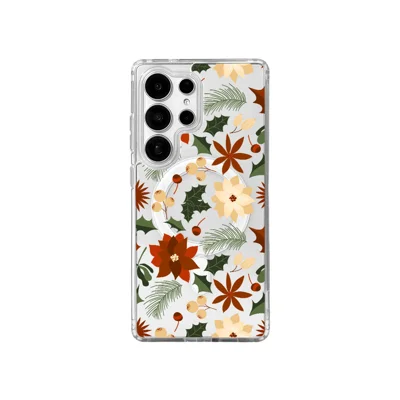 EYCASE For Samsung Galaxy S25 Ultra Christmas Series Magnetic Case Gift  Clear Edge Pattern Print TPU + Acrylic Cover - Vintage Christmas Floral