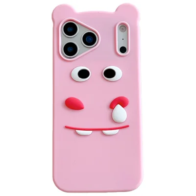 Capa de Silicone para iPhone 17 Pro Max - Design Engraçado de Hipopótamo à Prova de Choques - Rosa