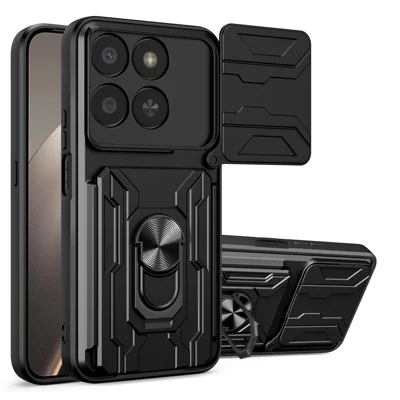 Phone Case For Honor 400 Smart 5G  /  X7d 5G  /  X7d 4G PC + TPU Kickstand Back Cover with Camera Slider - Black