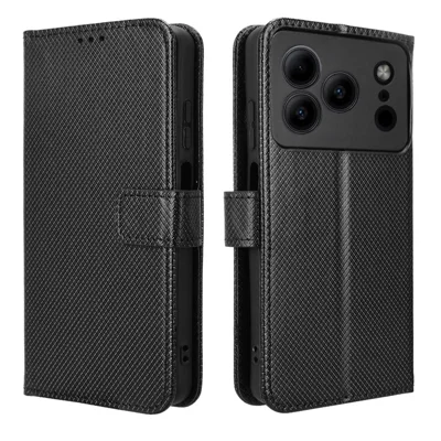 Étui Portefeuille en Cuir pour Doogee Note 56 / Note 56 Pro / Note 56 Plus Housse de Téléphone à Texture Diamant avec Sangle - Noir