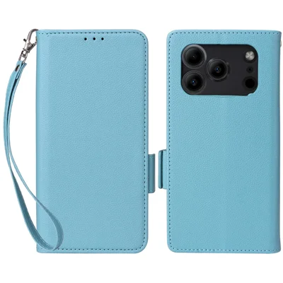 Ledertasche für Doogee Note 56 / Note 56 Pro / Note 56 Plus Litchi-Textur Brieftasche Handyhülle mit Handschlaufe - Baby Blau