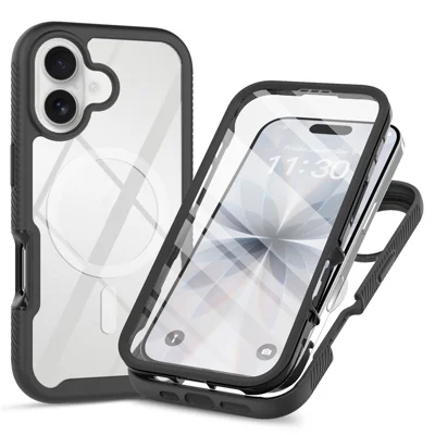 For iPhone 17 Magnetic Case PC + TPU Protective Phone Cover with PET Screen Film - Black