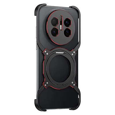 For Huawei Mate 70 Air Case Kickstand Metal Bumper Magnetic Phone Cover - Black / Red