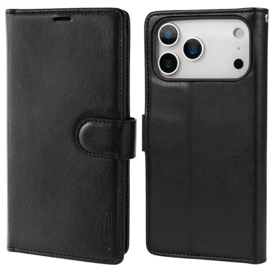 HANMAN Mila-serie voor iPhone 17 Pro Max portemonnee-hoesje met standaard, binnenfolie, oprolbaar met kaartsleuven, TPU PU lederen telefoonhoes - Zwart