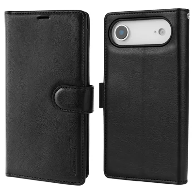 HANMAN Mila-serie til iPhone Air wallet-case med stand, indvendig folio flip med kortpladser, TPU PU læder telefonbeskyttelse - Sort