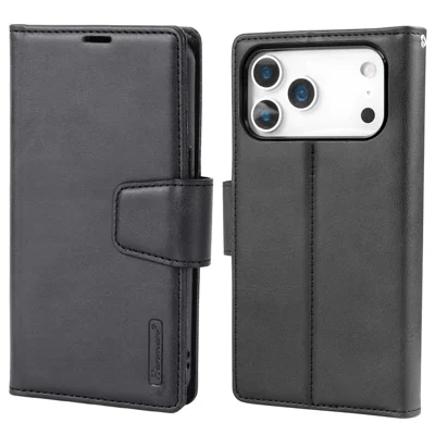 HANMAN Miro2 Série Pour iPhone 17 Pro Max Étui de Téléphone Magnétique Détachable Anti-chute Portefeuille en Cuir Support - Noir