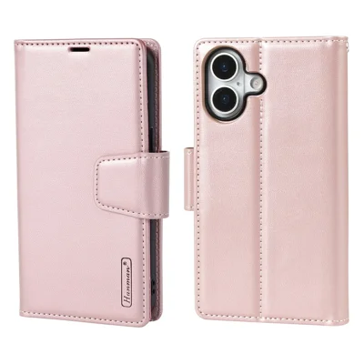 HANMAN Miro2 Série Pour iPhone 17 Étui de Téléphone Magnétique Détachable Anti-chute Portefeuille en Cuir Support - Or Rose