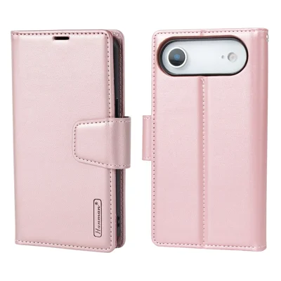 HANMAN Miro2 Série Pour iPhone Air Étui de Téléphone Magnétique Détachable Anti-Chute Couverture de Portefeuille en Cuir Support - Or Rose
