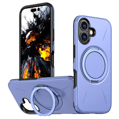 Bulk Purchasing For iPhone 17 Magnetic Case Rotating Kickstand TPU + PC Phone Cover - Purple
