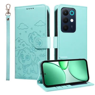 Obudowa na Realme C85 5G / Realme 15x (Indie) 5G z blokadą RFID, nadrukiem w kształcie psów, z zegarkiem z tworzywa sztucznego z przytrzymą na nadgarstek - zielony