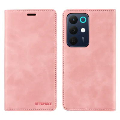 غطاء هاتف Realme C85 5G من BETOPNICE بخاصية الإغلاق المغناطيسي وحجب RFID ومحفظة بحامل من الجلد - وردي