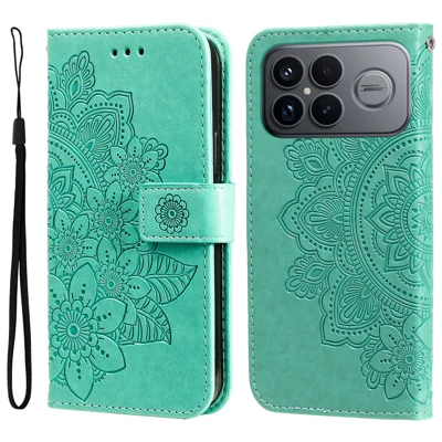 Voor Xiaomi Redmi K90 Pro Max 5G / Poco F8 Ultra hoesje Bloemenpatroon PU Leren Portemonnee Stand Telefoonhoes - Groen