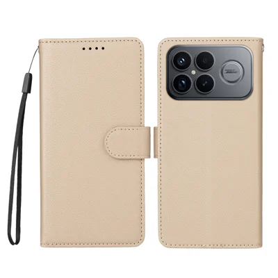 Voor Xiaomi Redmi K90 Pro Max 5G / Poco F8 Ultra hoesje met RFID-blokkering, 3 kaartvakken, PU-leer telefoonhoesje met polsbandje - Cremewit