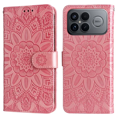 Voor Xiaomi Redmi K90 Pro Max 5G / Poco F8 Ultra hoesje Zonnebloem imprimé Lederen portemonnee telefoonhoes - Roze