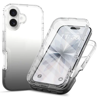 For iPhone 17 Case Built-In PET Screen Protector PC+TPU Full Body Shockproof Phone Cover - Black