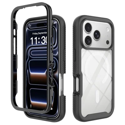 Capa Magnética para iPhone 17 Pro Max PC + TPU Capa Protetora Traseira do Telefone (Sem Filme PET) - Preto