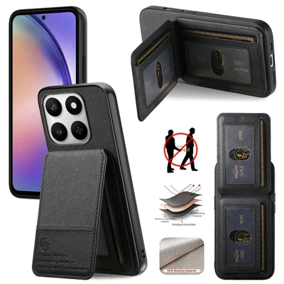 Phone Case for Honor 400 Smart 5G  /  400 Smart 4G  /  X7d 4G  /  X7d 5G Cloth Texture Leather + PC + TPU RFID Blocking Phone Cover with Card Holder - Black
