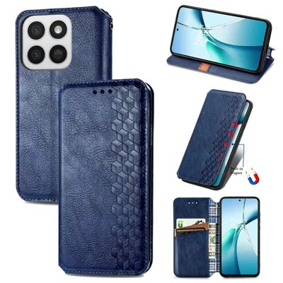 Phone Case for Honor 400 Smart 5G  /  400 Smart 4G  /  X7d 4G  /  X7d 5G Rhombus Imprint PU Leather Wallet Phone Cover - Blue