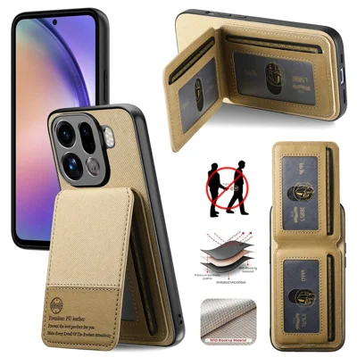 Voor Oppo Find X9 Pro 5G hoesje met stofstructuur Leder + PC + TPU RFID-blokkering telefoonhoes met kaarthouder - Kaki