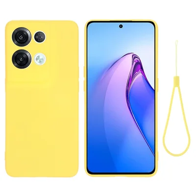 For Oppo Reno8 Pro+ 5G (Global Version) Liquid Silicone Microfiber Lining Protective Case Camera Protection Shockproof  Anti-Drop Phone Cover with Strap - Yellow