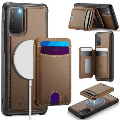 JEEHOOD For Samsung Galaxy S20 5G / Galaxy S20 4G Case  J10  Magnetic Case Leather Back Phone Cover with Detachable Card Holder Kickstand - Brown