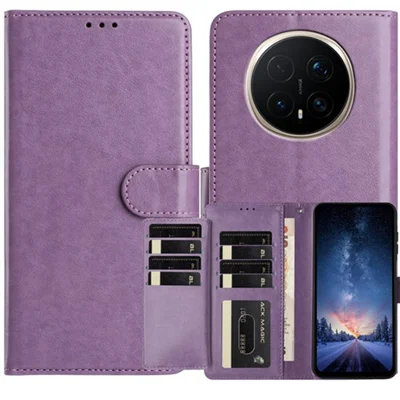 Voor Honor Magic8 Pro 5G Portemonnee Hoesje Stand PU Leren Folio Flip Cover met 8 Kaartvakken - Paars