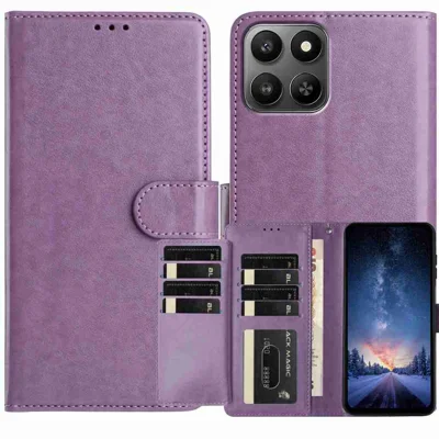 Voor Honor X7d 5G / Honor 400 Smart 5G Portemonnee Hoesje Stand PU Leren Folio Flip Cover met 8 Kaartvakken - Paars
