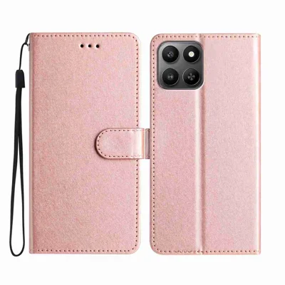 Voor Honor X7d 5G / Honor 400 Smart 5G Portemonnee Hoesje Leren Folio Telefoonhoesje met Magnetische Sluiting - Roségoud