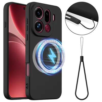 Funda para Oppo Find X9 Pro 5G compatible con MagSafe, funda de silicona líquida antideslizante para teléfono - Negro