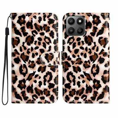 For Honor X7d 5G / Honor 400 Smart 5G Wallet Case  Printed Pattern PU Leather Stand Phone Cover with Strap - Leopard Print