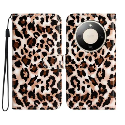 Til Honor X9d 5G tegnebogstilfælde med trykt mønster i PU-læder stående telefonbeslag med rem - Leopardprint