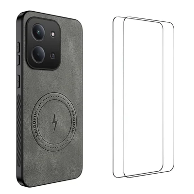 WANLONFENG For Xiaomi Redmi 15C 4G (Global) (171mm) Magnetic Case  SD Series PC TPU Phone Cover with 2Pcs Screen Film - Grey