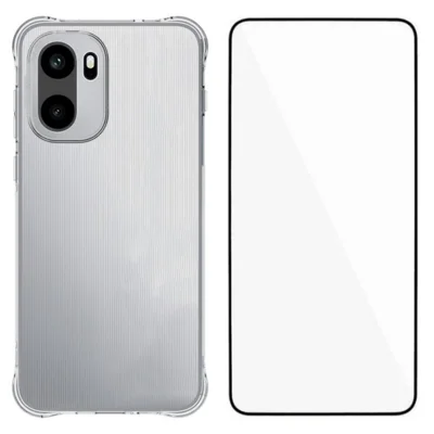 Voor OnePlus Ace 6 5G-hoesje WANLONFENG WL-serie 2,0 mm TPU telefoonhoesje met gehard glasfolie - Transparant