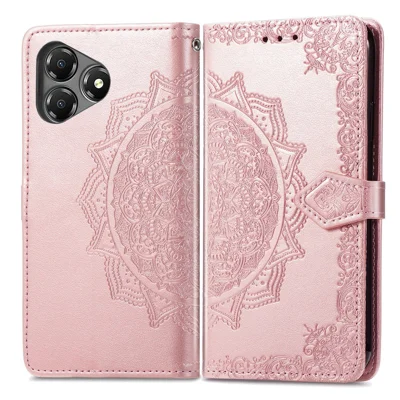 Til ZTE Blade A36 Etui, Wallet, Mandala Blomst, Læder, Telefonbeskytter med Stå og View - Rosenød