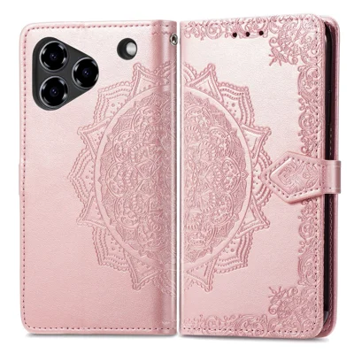 For ZTE Blade A76 4G Case Wallet Mandala Flower Leather Phone Cover Stand View - Rose Gold