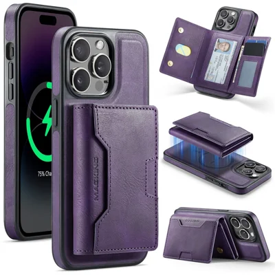 MAGKING K4 Series For iPhone 14 Pro Max Case Compatible with MagSafe Detachable Wallet PU TPU PC Phone Cover - Purple