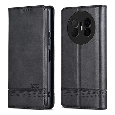 AZNS For Huawei Mate 70 Air Case Cowhide Texture PU Leather Wallet Phone Cover - Black