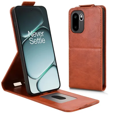 Stand Case For OnePlus 15R 5G / Ace 6T 5G / Ace 6 5G Magnetic Clasp Vertical Flip Leather Phone Cover with Card Holder - Orange