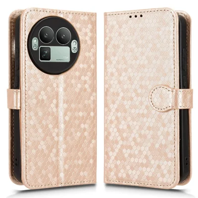 For Realme GT 8 Pro 5G Wallet Case Dot Pattern Imprint PU Leather Phone Cover with Wrist Strap - Rose Gold