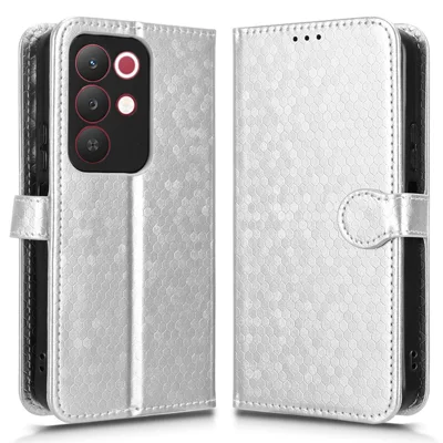 جراب محفظة لهاتف Realme C85 5G / 15x (الهند) 5G بطبعة نمط نقطي من جلد PU مع حزام معصمي - فضي