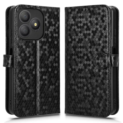 Étui portefeuille pour Blackview Wave 9C avec motif à pois, housse en cuir PU avec dragonne - Noir
