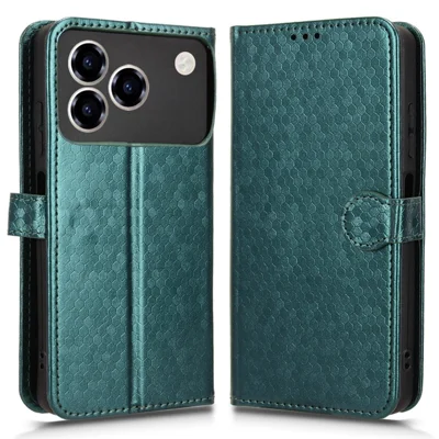 For ZTE Blade A76 4G Wallet Case Dot Pattern Imprint PU Leather Phone Cover with Wrist Strap - Green