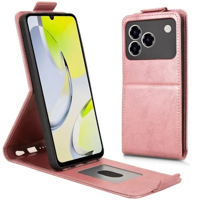 For ZTE Blade A76 4G Stand Case Magnetic Clasp Vertical Flip Leather Phone Cover with Card Holder - Rose Gold