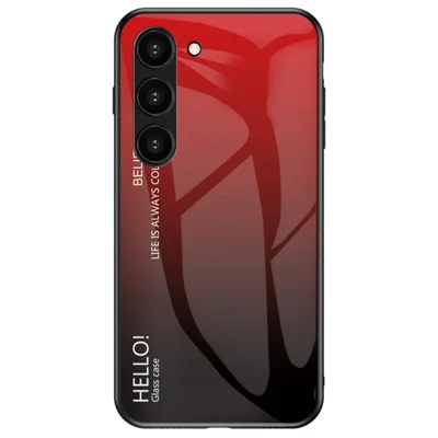 Для Samsung Galaxy S23 Gradient Color Tempered Glass Phone Case Hard PC Soft TPU Anti-scratch Protective Back Cover - Gradient Red Black