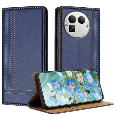 For Realme GT 8 Pro 5G Case L-Shaped Grid Pattern Leather Stand Phone Cover with Card Slots - Blue