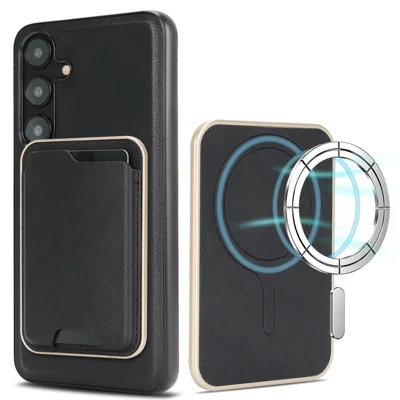 For Samsung Galaxy S23 Magnetic Case Ultra Thin Card Holder PU Leather Coated TPU Cover - Black