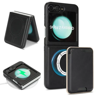 For Samsung Galaxy Z Flip6 5G Magnetic Case Ultra Thin Card Holder PU Leather Coated TPU Cover - Black